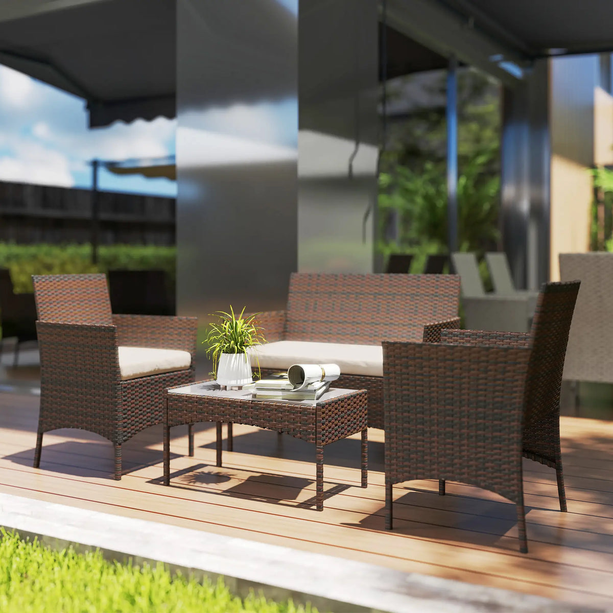 Wicker Outdoor Balcony Furniture Set, 4 Pieces, Rattan Patio, Beige Patio Furniture Sets at Gallery Canada