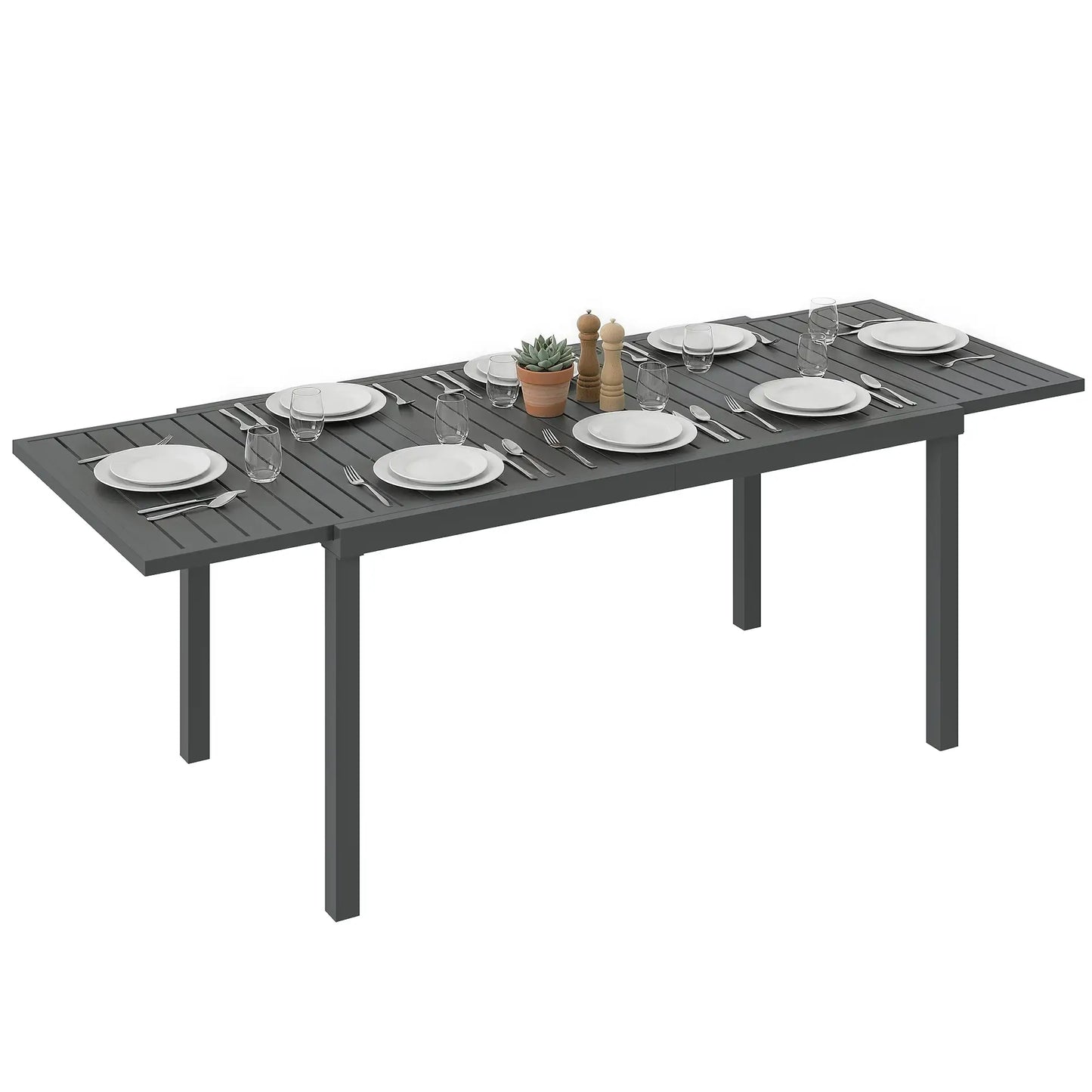 Expandable Outdoor Dining Table, 59"-89" Aluminum, Dark Grey Patio Dining Tables at Gallery Canada