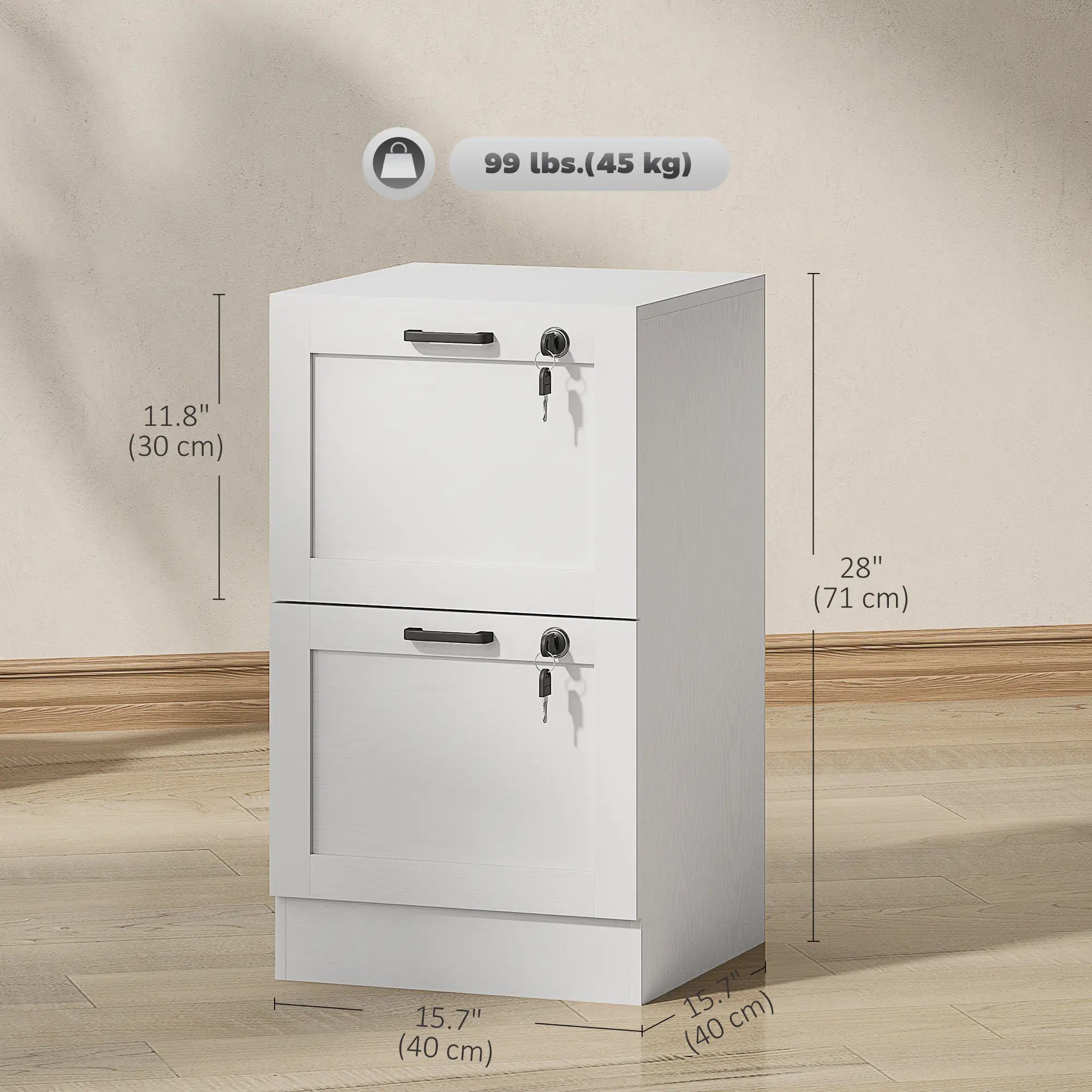 Vertical Filing Cabinet, 2 Drawers With Lock, A4 Letter Size, White Office Cabinets & Cupboards at Gallery Canada