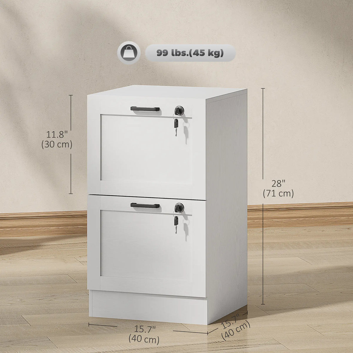 Vertical Filing Cabinet, 2 Drawers With Lock, A4 Letter Size, White Office Cabinets & Cupboards at Gallery Canada