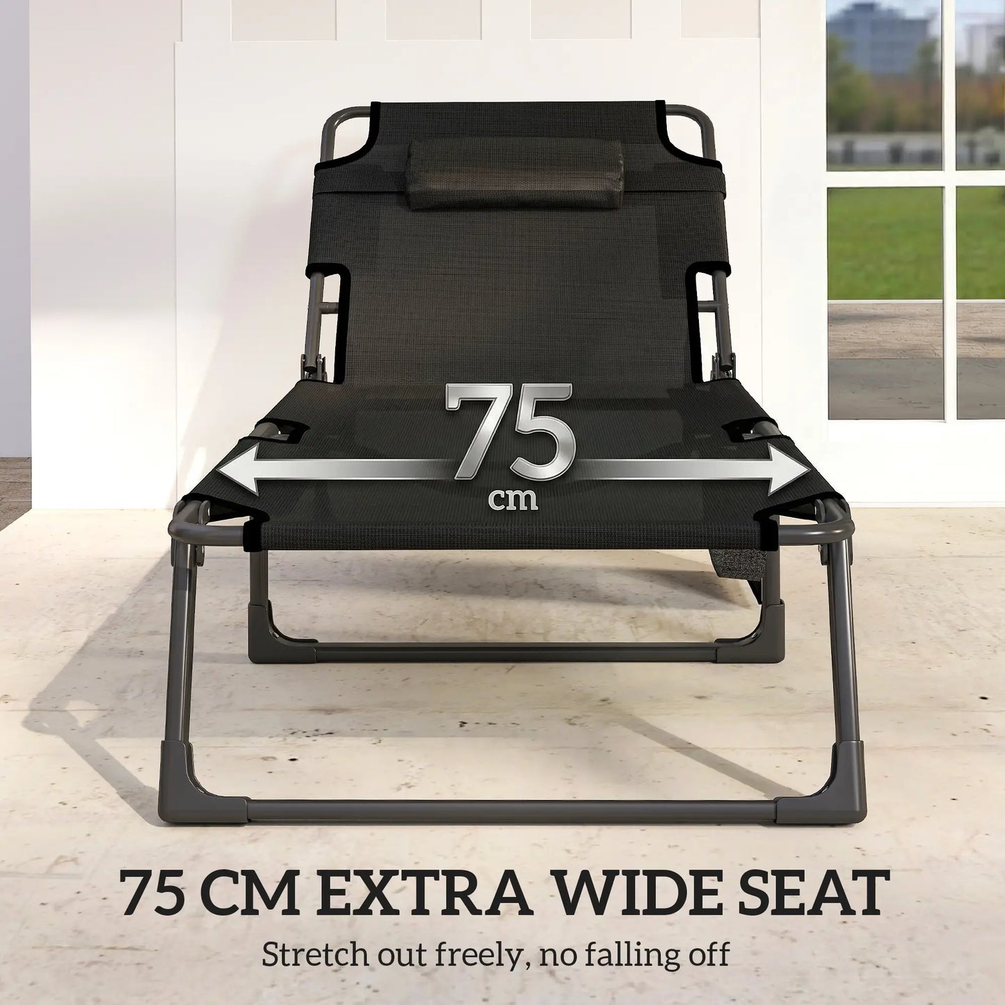 75 cm Wide Folding Chaise Lounge Chair, Set of 2, Dark Grey Lounger Chairs at Gallery Canada