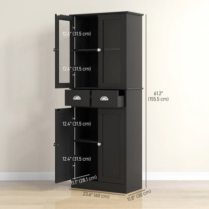 61" Kitchen Pantry Cabinet, Freestanding Farmhouse, Black Kitchen Pantry Cabinets at Gallery Canada