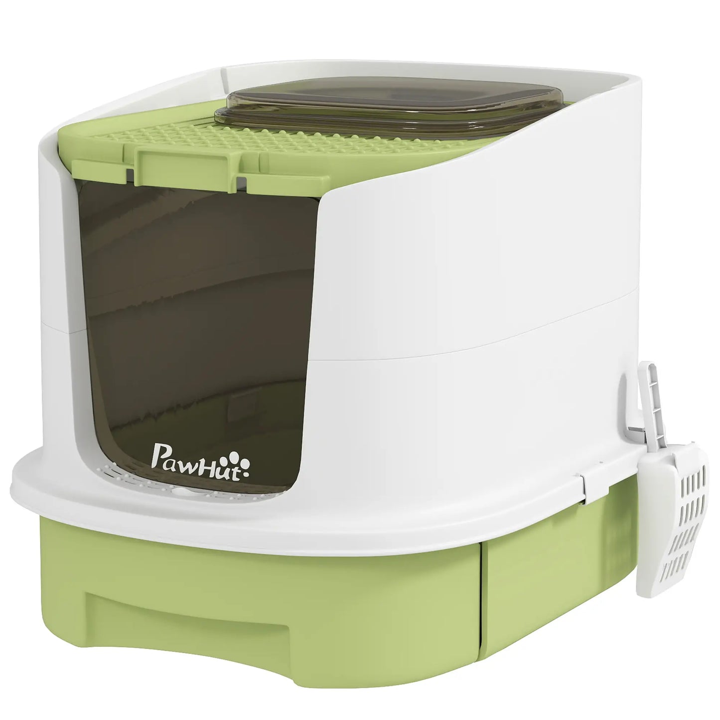 Enclosed Cat Litter Box With Lid, Scoop, Top Entry, Deodorization Bags, Drawer Type, Green Cat Litter Box Enclosures Green, White, Black at Gallery Canada
