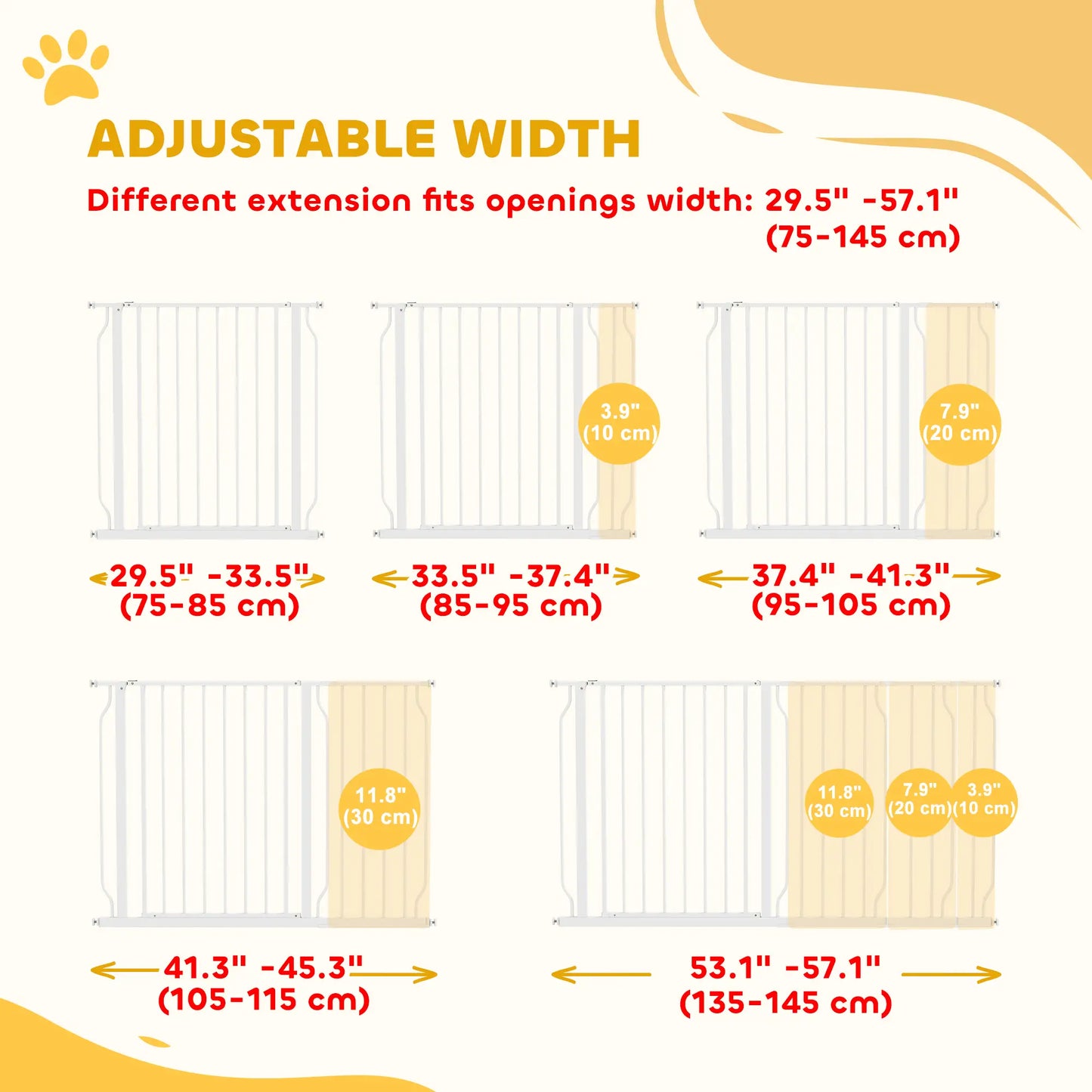 30"-57" Easy Install Pet Gate, Door & Double Lock, Extra Wide, White Houses, Kennels & Pens at Gallery Canada