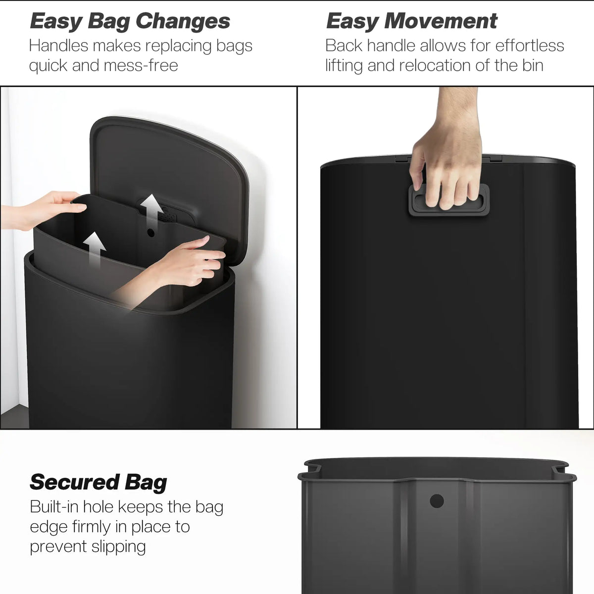 13.2 Gal Fingerprint-Proof Trash Can, Black Kitchen Trash Cans at Gallery Canada