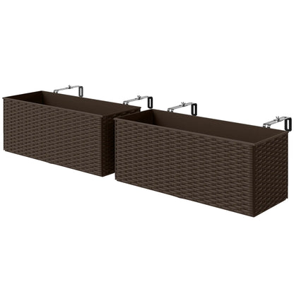 20 Inch Hanging Flower Pots, Railing Planter Box, Rattan Look, Brown Planter Set Brown at Gallery Canada