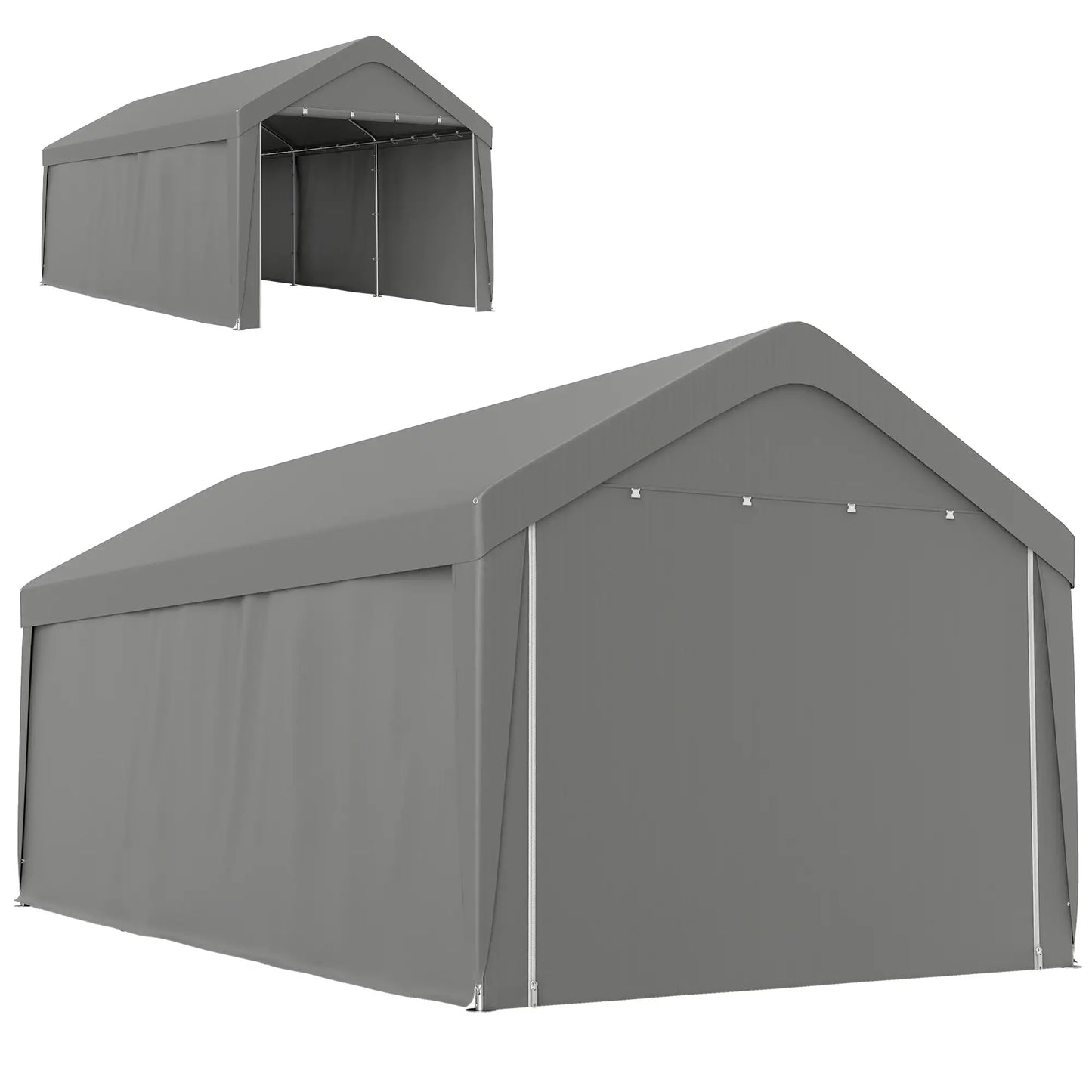 10 x 20 ft Portable Garage, 2 Roll-Up Doors, Removable Sidewalls, Light Grey Car Shelters Light Grey at Gallery Canada