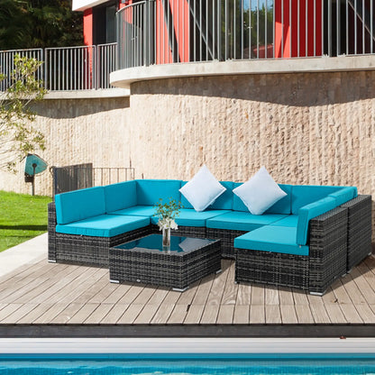7-Piece Outdoor Rattan Furniture Set, Patio Wicker Sectional Sofa with Cushions, Coffee Table Patio Furniture Sets at Gallery Canada