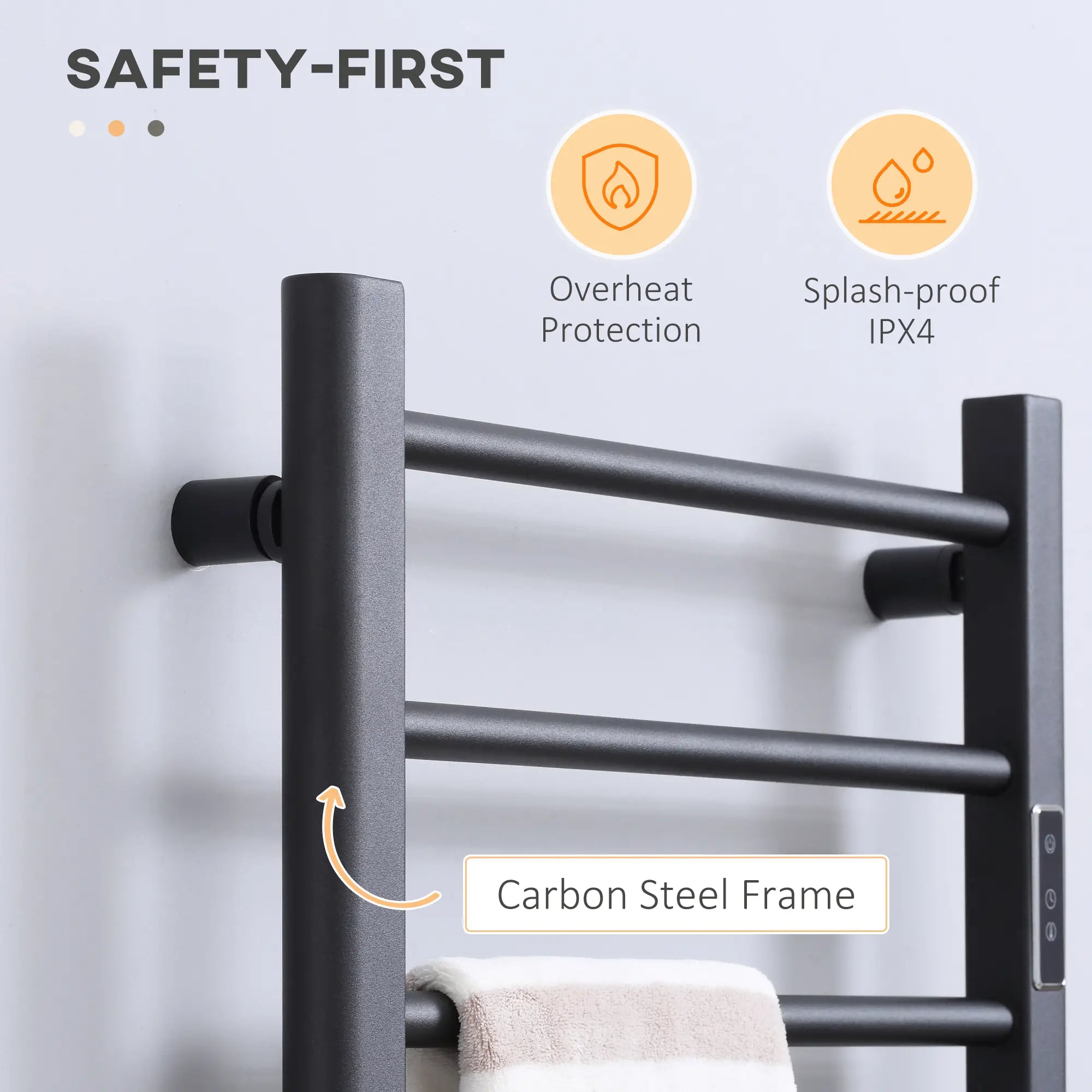 8-Bar Heated Towel Warmer, Wall Mounted, Adjustable Temperature, Black Bath Accessories at Gallery Canada