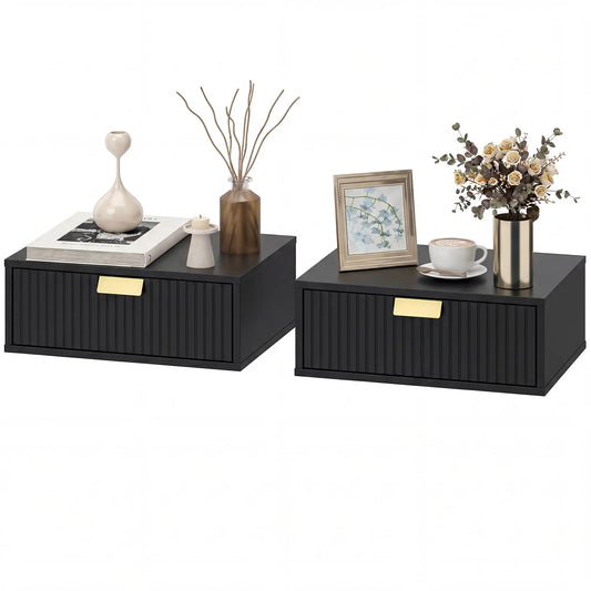 Modern Floating Nightstands, Set of 2, Wall Mounted, Wave Drawer, Black Bedside Tables Black at Gallery Canada