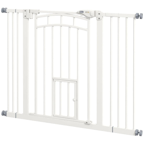 Auto-Close Pet Gate With Cat Door, Double Locking, Fits 29