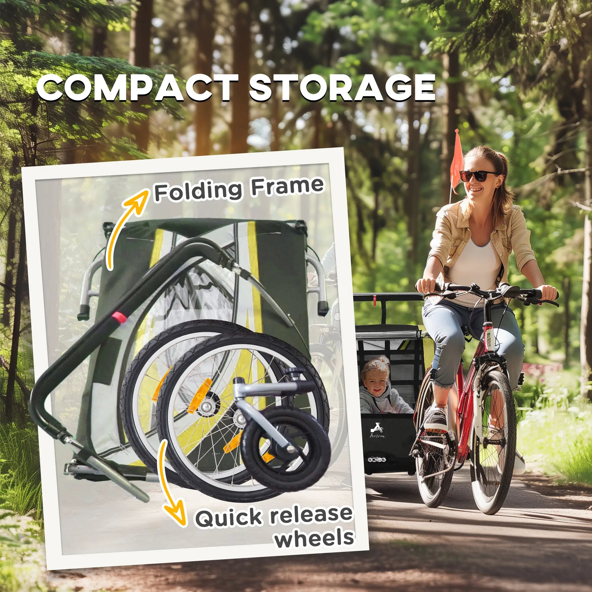 2 Seat Bike Trailer, Kids Jogging Stroller, Handbrake, Yellow Kids Bike Trailers at Gallery Canada