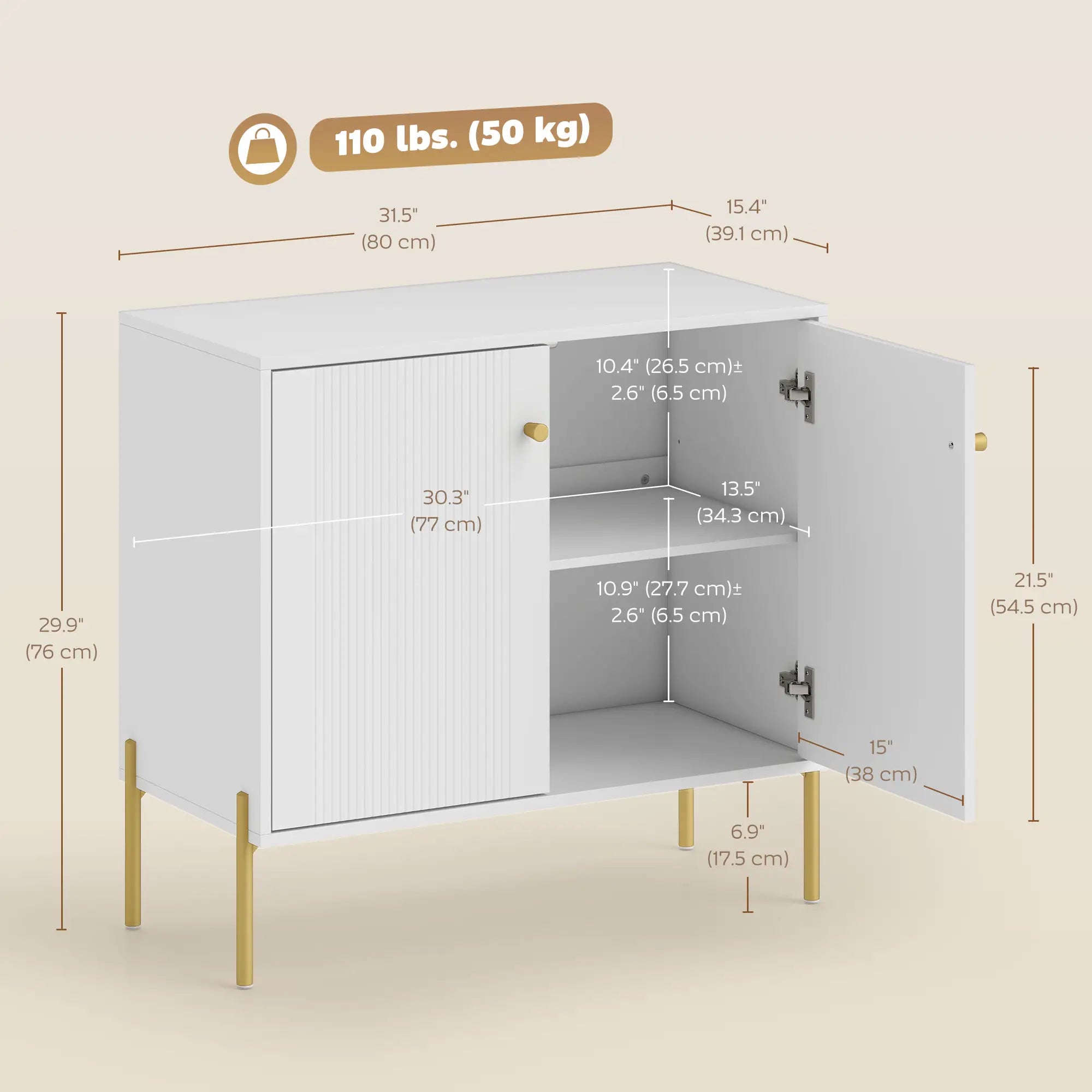 Sideboard, Modern Buffet Cabinet, Fluted Doors, Adjustable Shelf, White Storage Cabinets at Gallery Canada