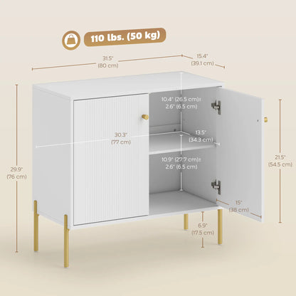 Sideboard, Modern Buffet Cabinet, Fluted Doors, Adjustable Shelf, White Storage Cabinets at Gallery Canada