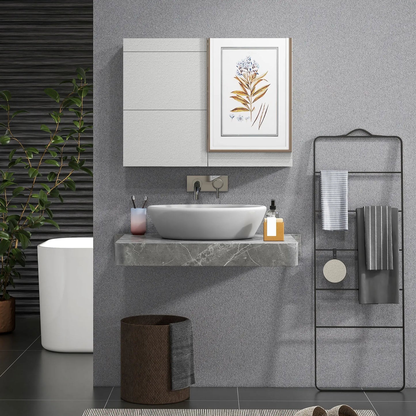 Wall-Mounted Bathroom Mirror Cabinet, Double Doors, Adjustable Shelf, Grey Mirror Medicine Cabinets at Gallery Canada