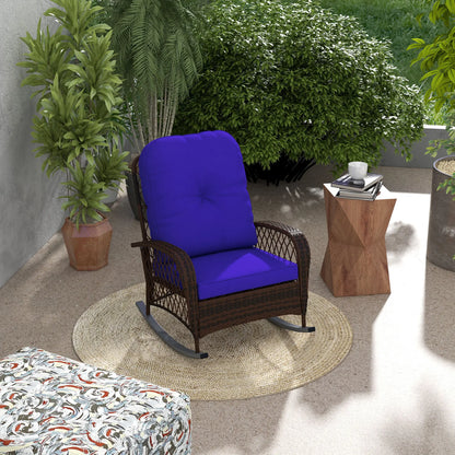 Outdoor Wicker Rattan Rocking Chair, Thick Cushions, Dark Blue Outdoor Rocking Chairs at Gallery Canada