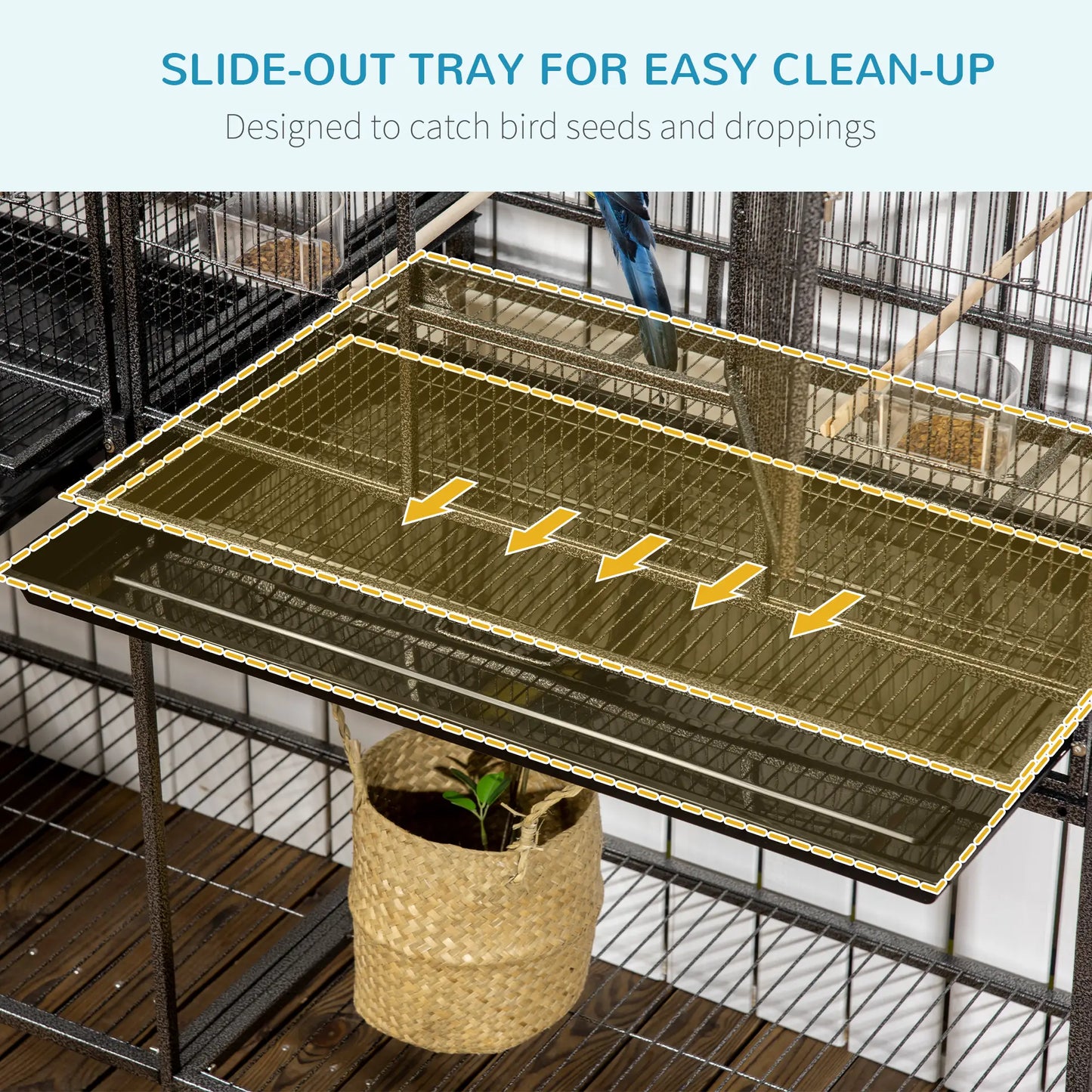 64" Extra Large Bird Cage, Rolling Metal Parrot Cage, 62.8" x 18.9" x 64.2" Bird Cages at Gallery Canada