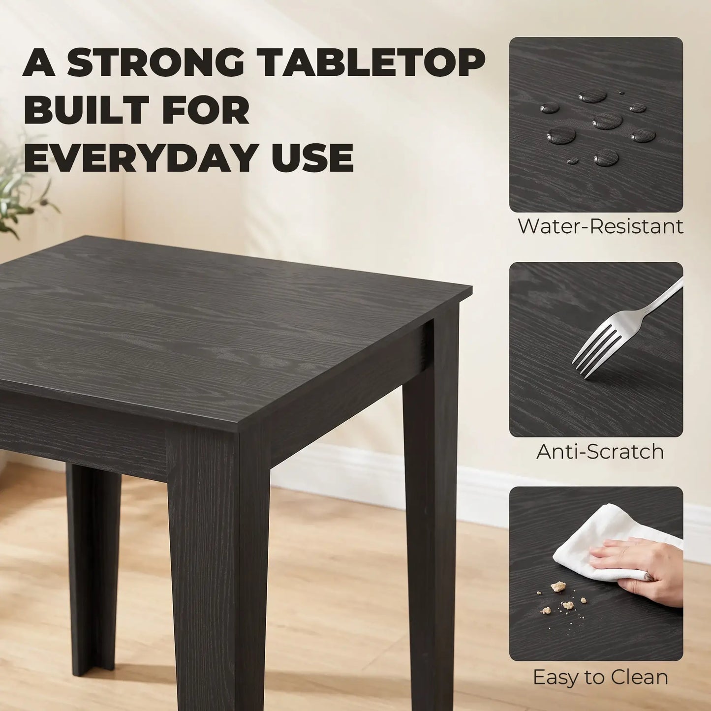 Table à manger carrée pour 4, 31,5" effet bois, cuisine