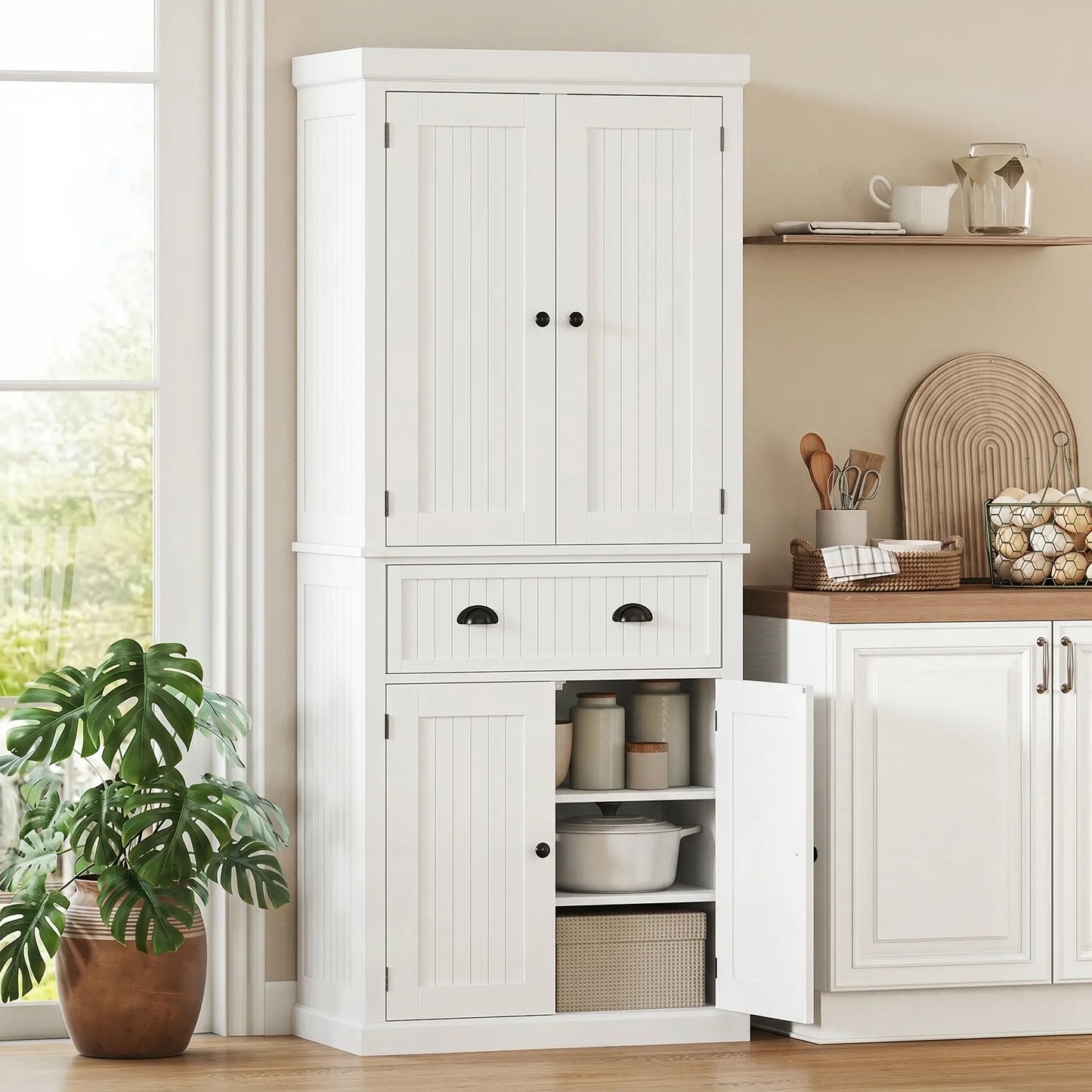 72 Inch Kitchen Pantry, Storage Cabinet with Drawer, White, White Kitchen Pantry Cabinets at Gallery Canada