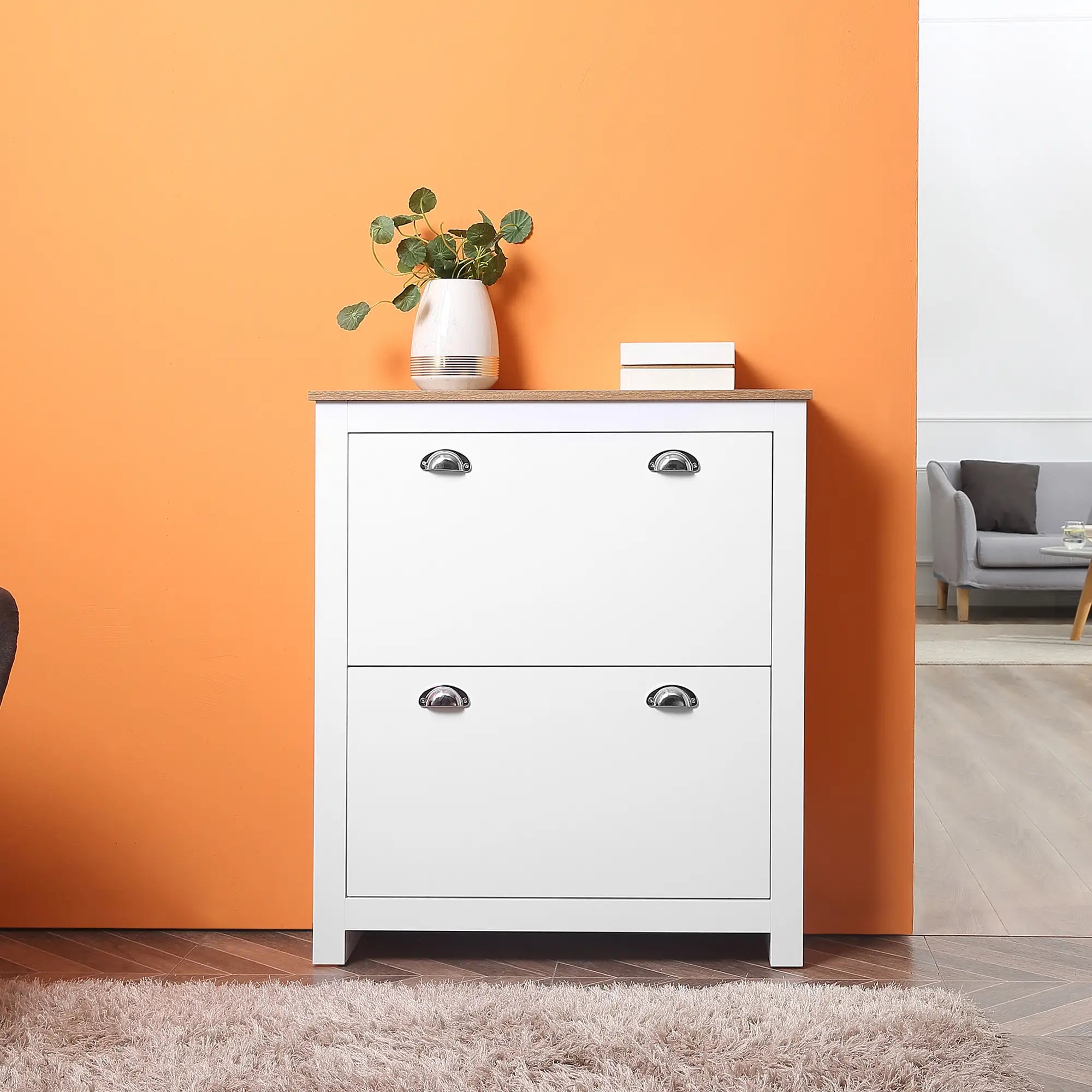 Entryway Shoe Cabinet, 2 Flip Drawers, Adjustable Shelves, 12 Pair, White Shoe Storage Cabinets & Racks at Gallery Canada