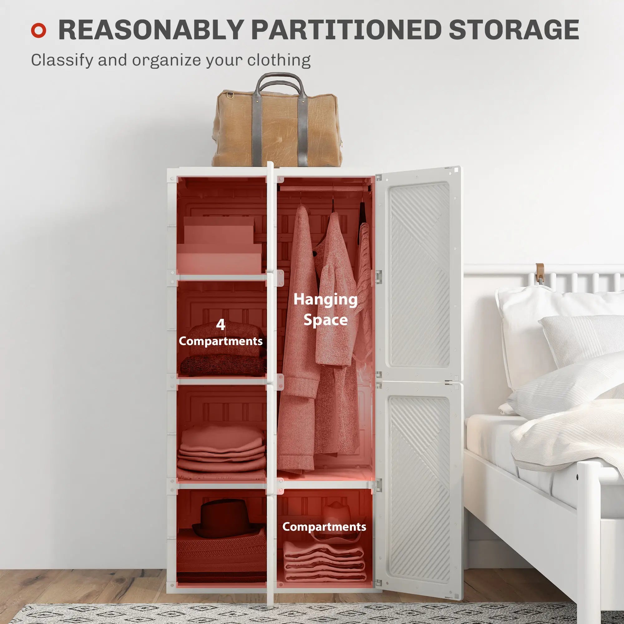 Portable Wardrobe, Foldable Clothes Organizer, 5 Compartments, Hanging Rod, White Clothing Storage at Gallery Canada