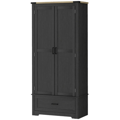 69" Tall Kitchen Pantry Cabinet, 2 Doors, Drawer, Adjustable Shelves, Black Brown Kitchen Pantry Cabinets at Gallery Canada