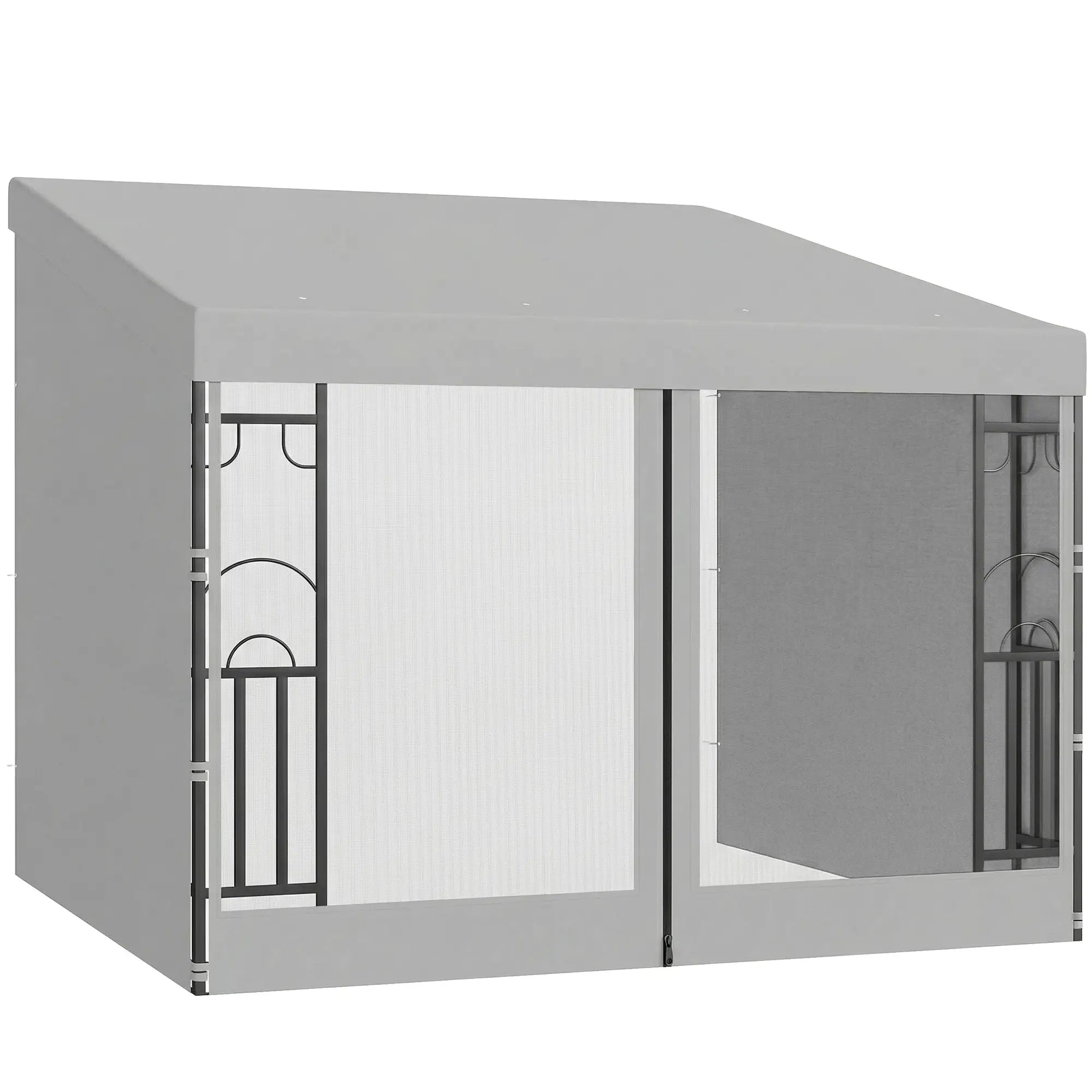 10' x 10' Light Grey Wall Pergola, Outdoor Gazebo with Curtains, Netting, Light Grey Pergolas at Gallery Canada