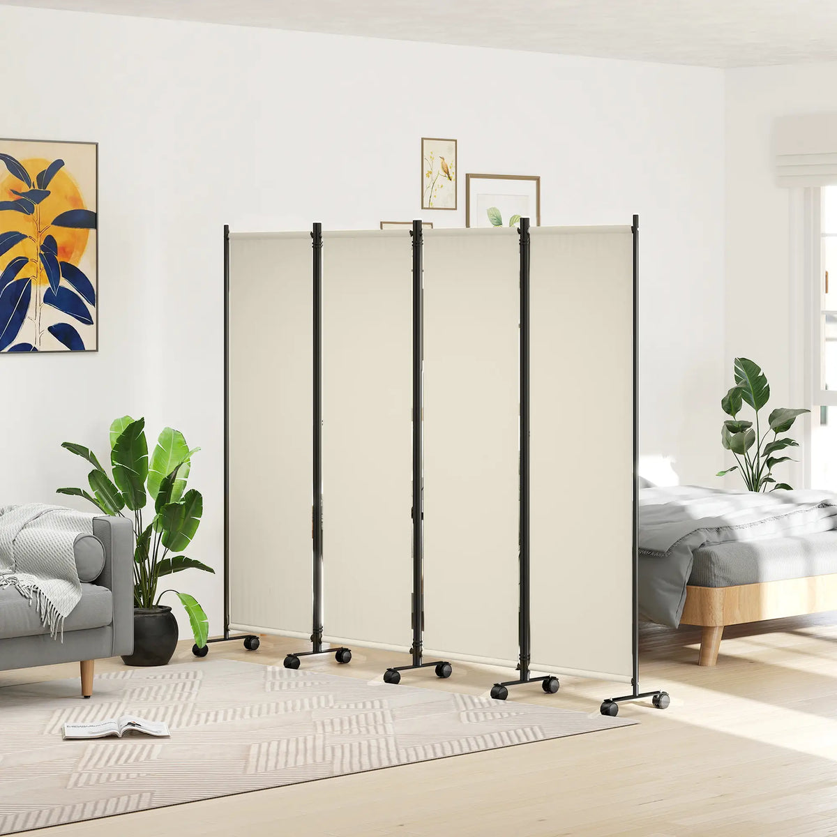 Folding Room Divider with Wheels, Privacy Screen, 5.6ft Tall Side Awnings at Gallery Canada