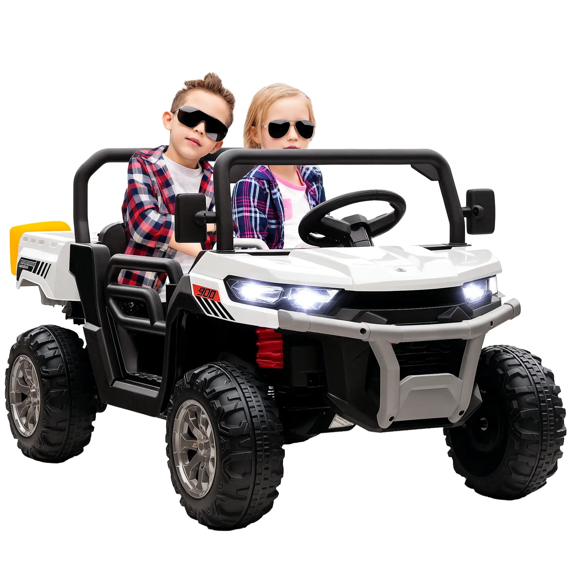 12V Ride On Car, Electric Bucket, Two-Seater, White Electric Toy Cars at Gallery Canada