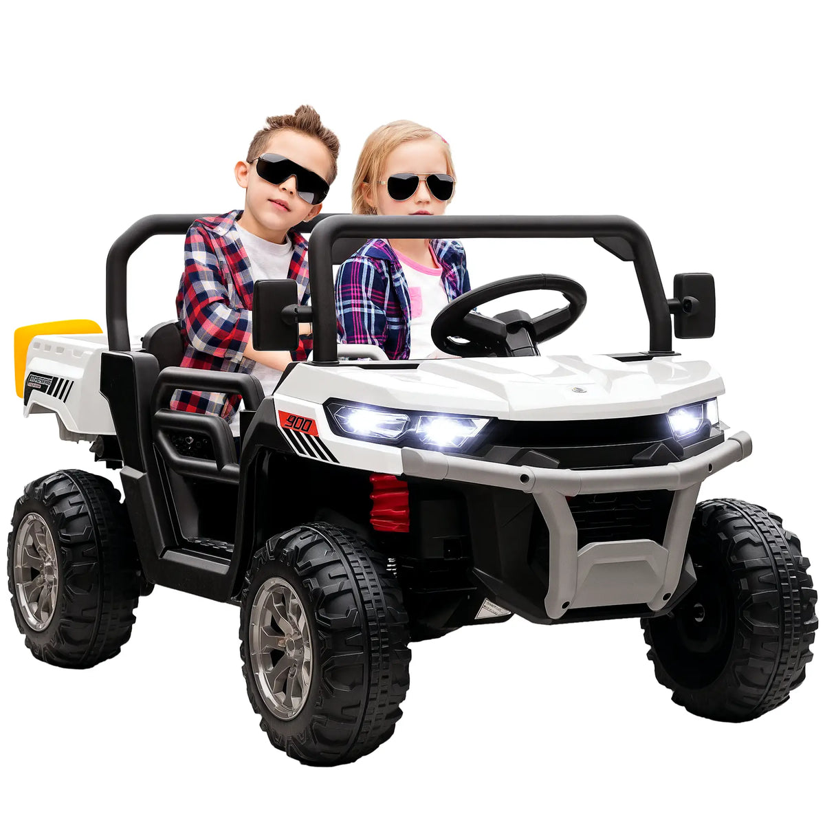 12V Ride On Car, Electric Bucket, Two-Seater, White Electric Toy Cars at Gallery Canada