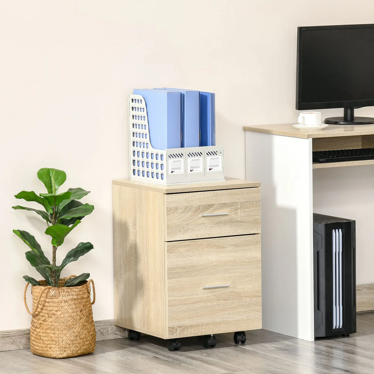 Mobile Vertical File Cabinet, 2 Drawers, Wheels, Letter or A4, Natural Office Cabinets & Cupboards at Gallery Canada