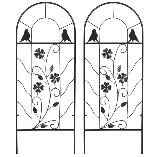 2 Pack Metal Garden Trellis, Birds and Leaves Grid Panels, 39" Tall Plant Stands Black at Gallery Canada