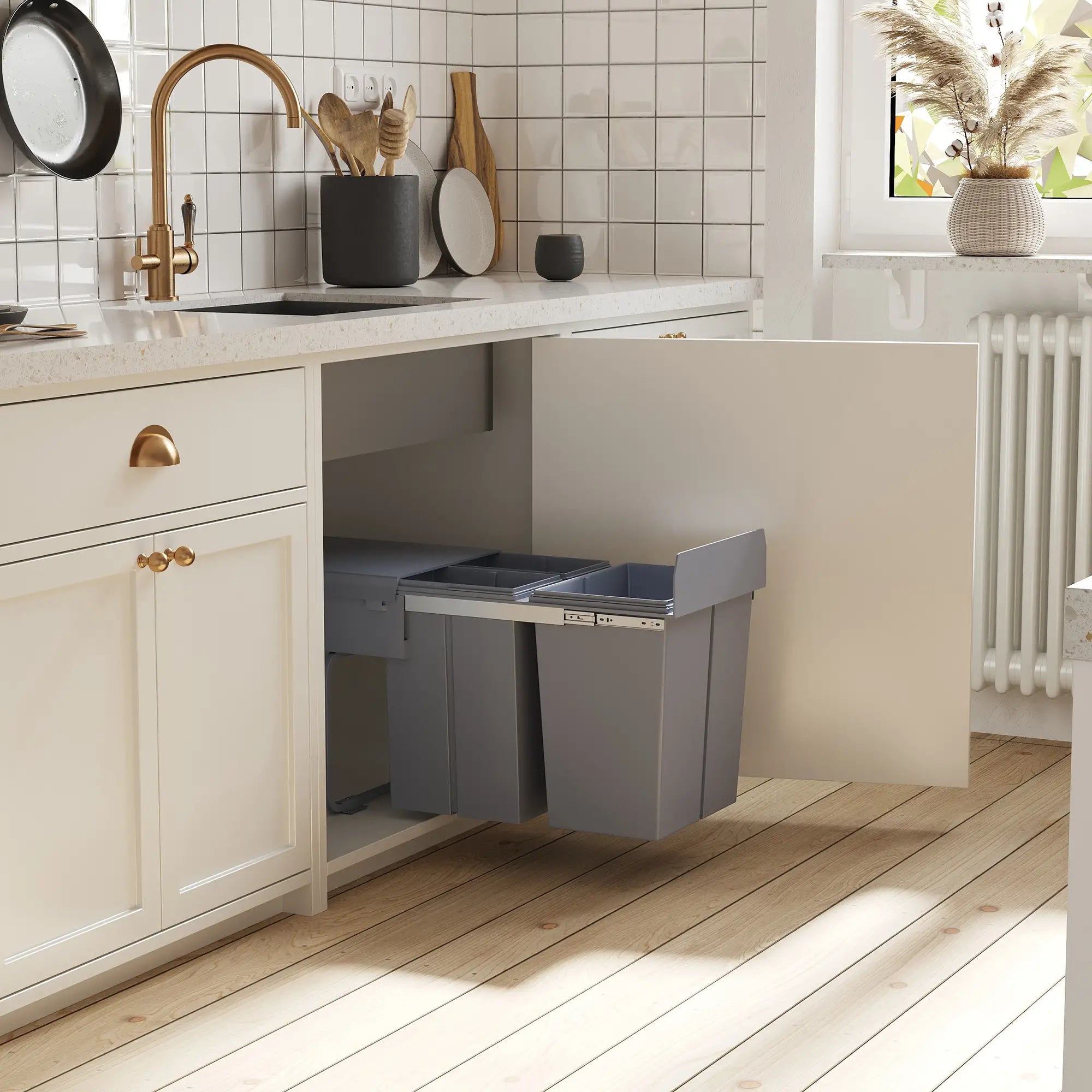 Pull Out Trash Can, 10.6 Gallon, Under Cabinet Slide Out Garbage Can, Grey Household Supplies at Gallery Canada