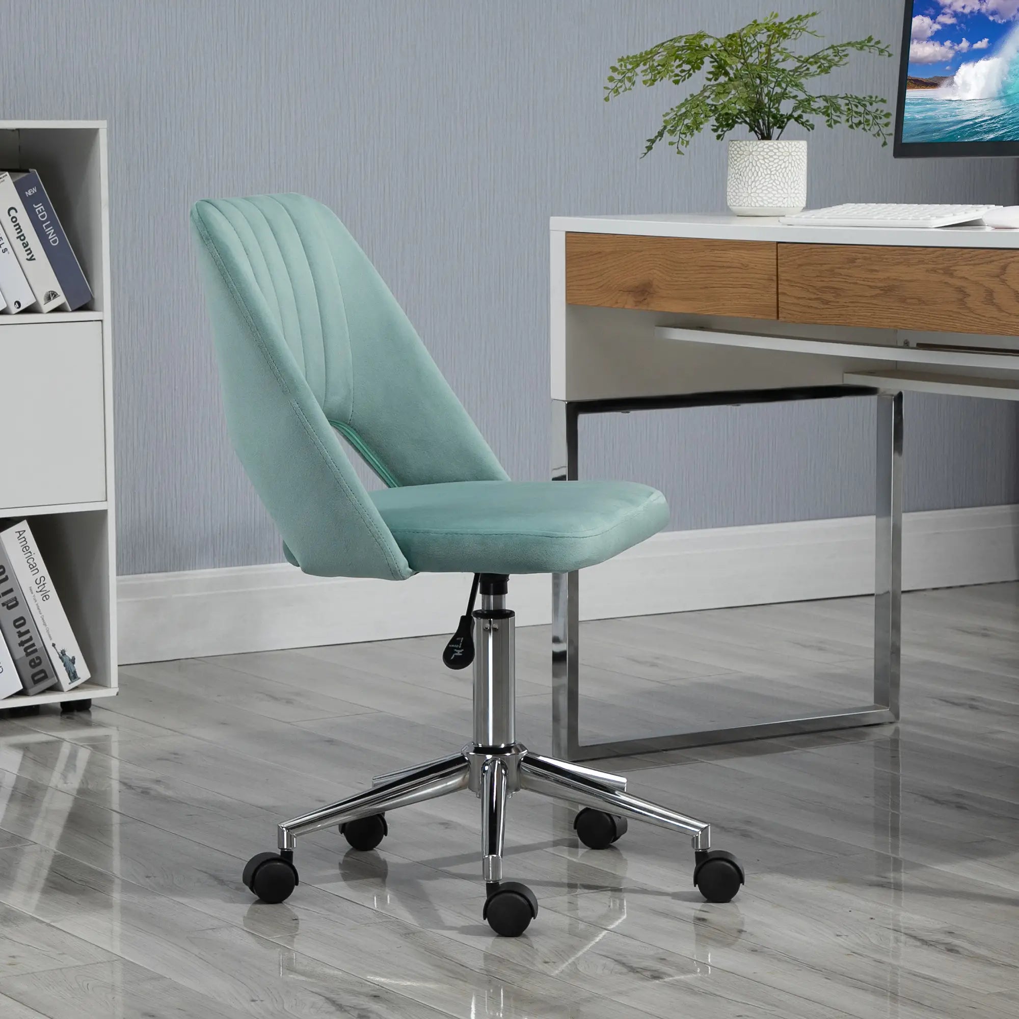 Velvet Fabric Mid Back Office Chair, Swivel Scallop Shape, Green Executive & Manager Chairs at Gallery Canada