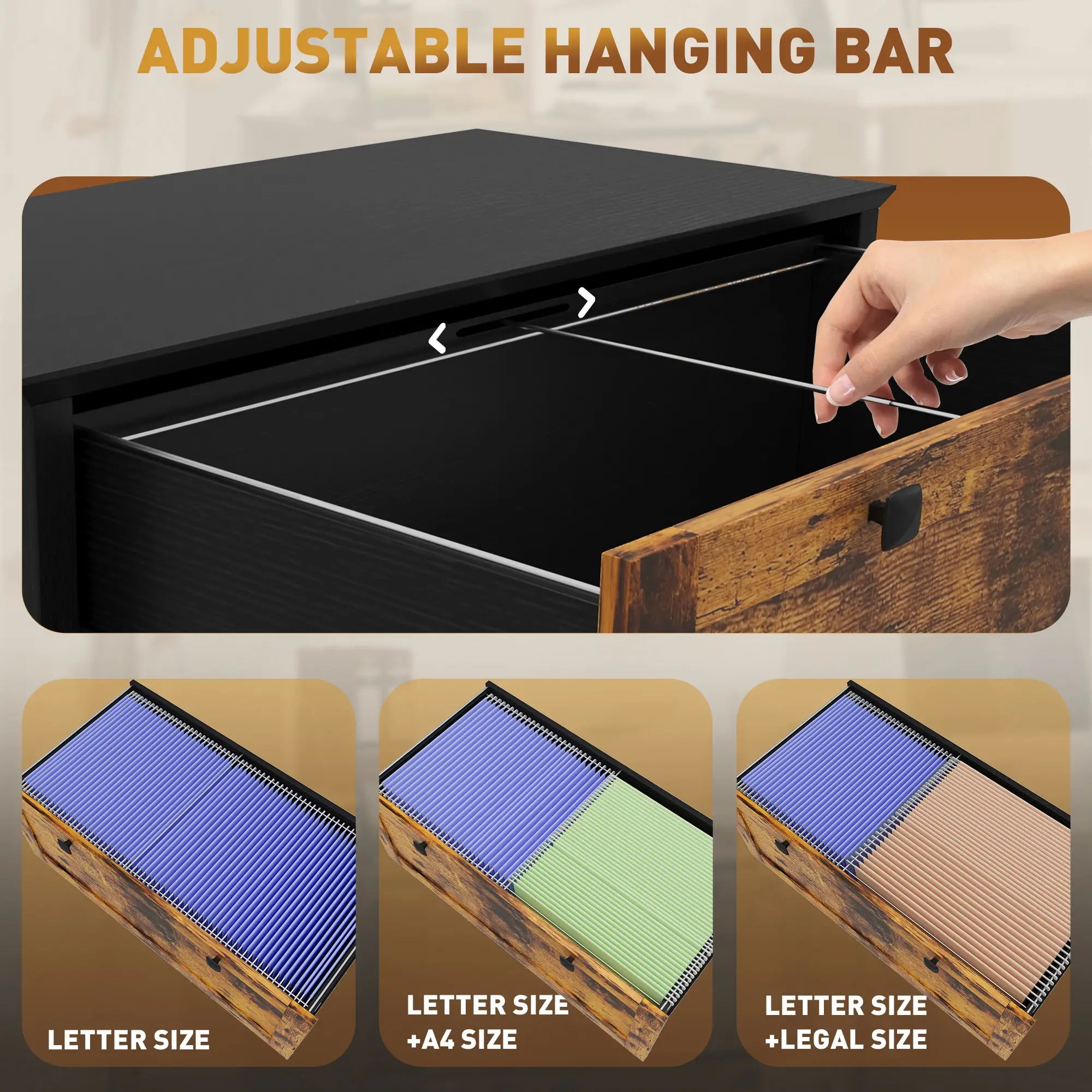 2 Drawer File Cabinet, Lockable, Adjustable Hanging Bar, Letter, A4 Size, Rustic Brown Office Cabinets & Cupboards at Gallery Canada