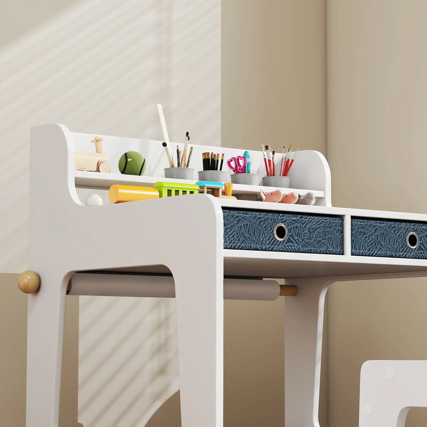 Kids Study Table and Chair Set, Art Desk with Storage Shelf, 3-8 Year Old Kids Desk Sets at Gallery Canada