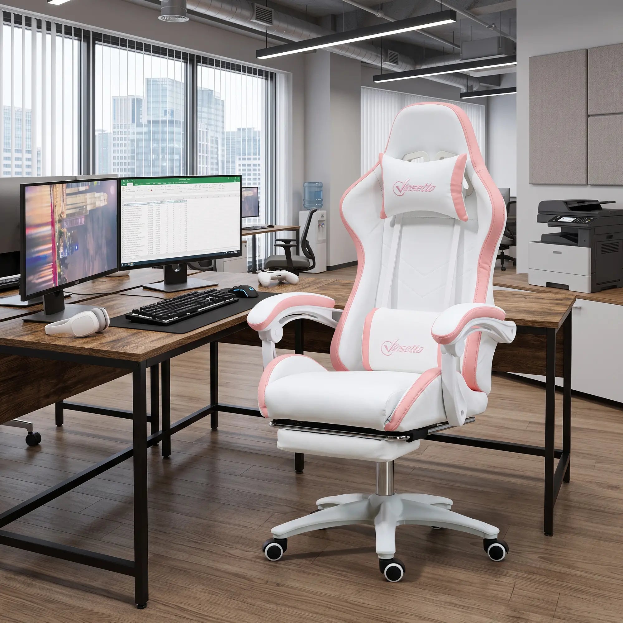 Computer Gaming Chair, PU Leather, 135° Reclining Back, White Video Game Chairs at Gallery Canada
