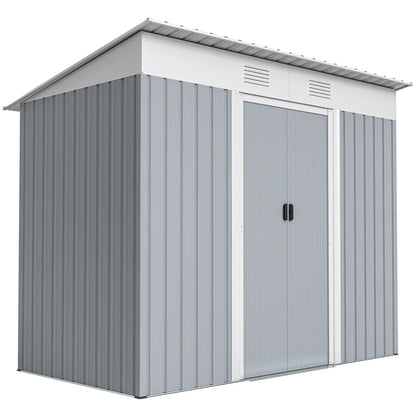 7' x 3.6' Metal Garden Shed, Lockable Sliding Doors, Vents, Grey Sheds at Gallery Canada