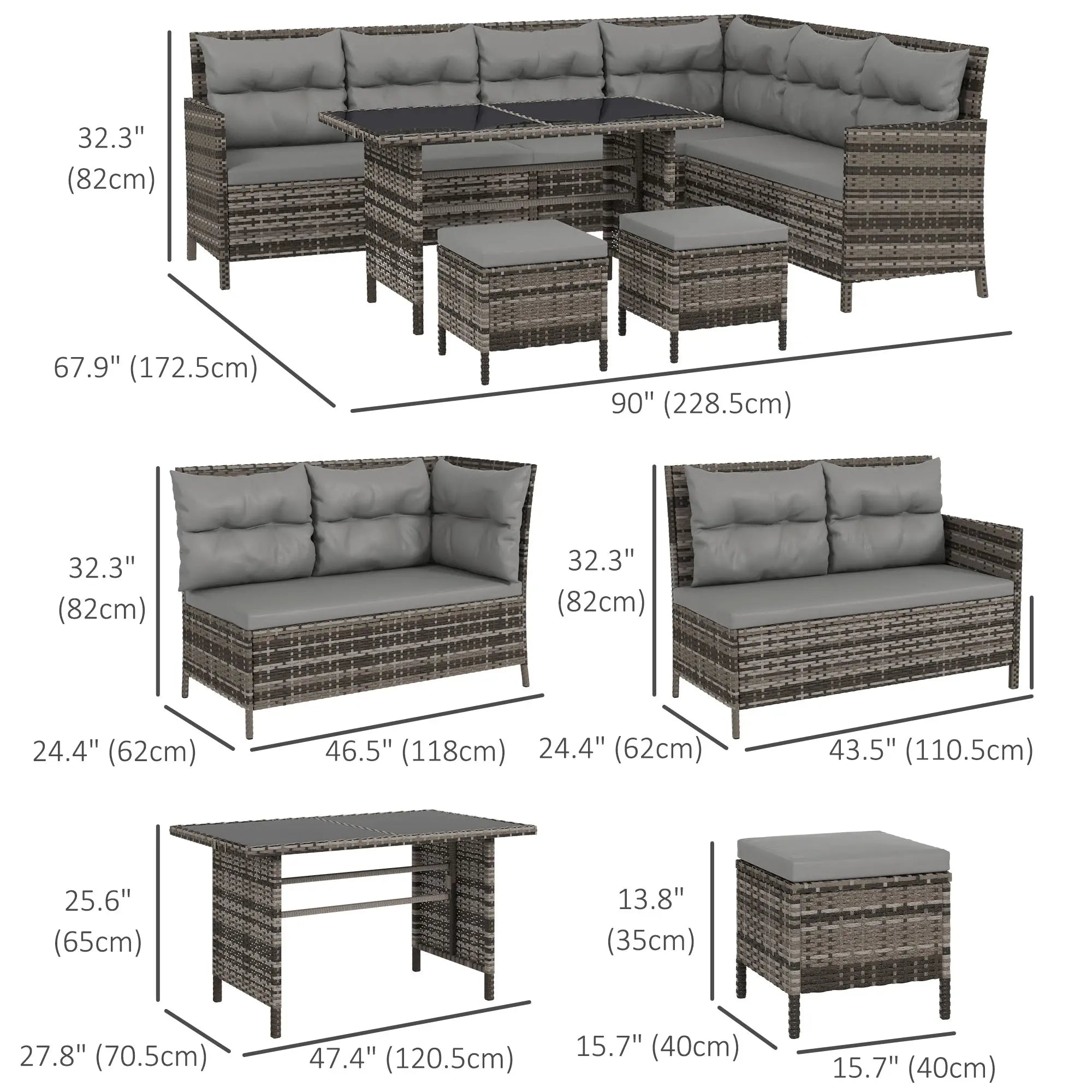 6Pc Rattan Outdoor Sofa Set w/ Dining Table, Grey Patio Furniture Sets at Gallery Canada