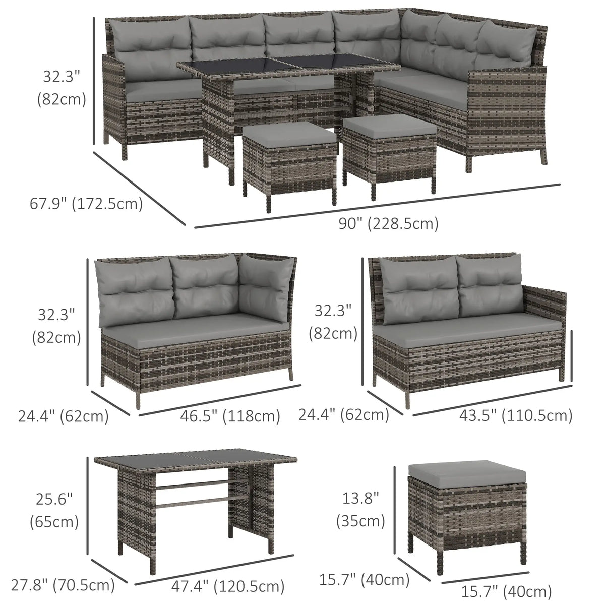 6Pc Rattan Outdoor Sofa Set w/ Dining Table, Grey Patio Furniture Sets at Gallery Canada