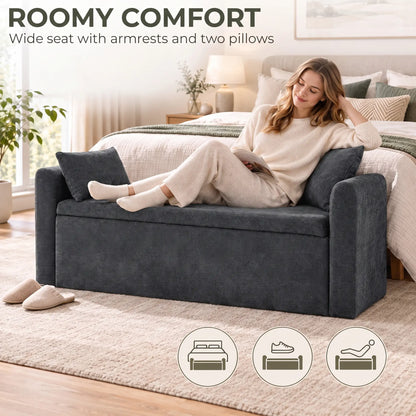54" Storage Ottoman Bench with Pillows, Dark Grey, Dark Grey Storage Ottomans & Benches at Gallery Canada