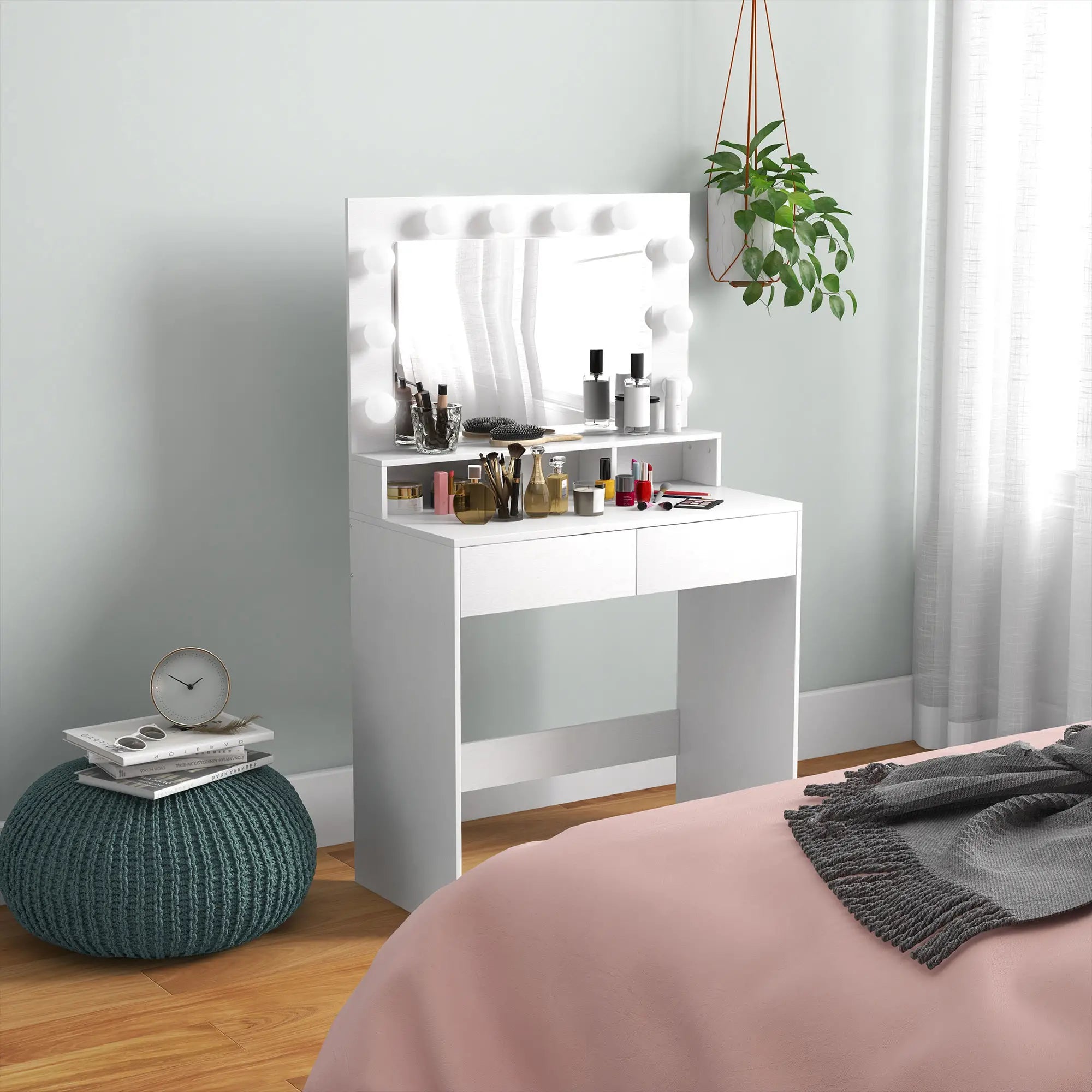 Vanity Table with LED Mirror, Drawers, for Bedroom, White Dressing & Vanity Tables at Gallery Canada