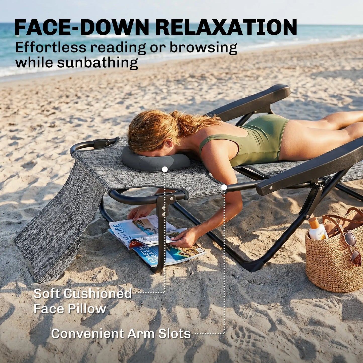 Folding Lounge Chair, Reclining Back, Mixed Grey, Grey Lounger Chairs at Gallery Canada