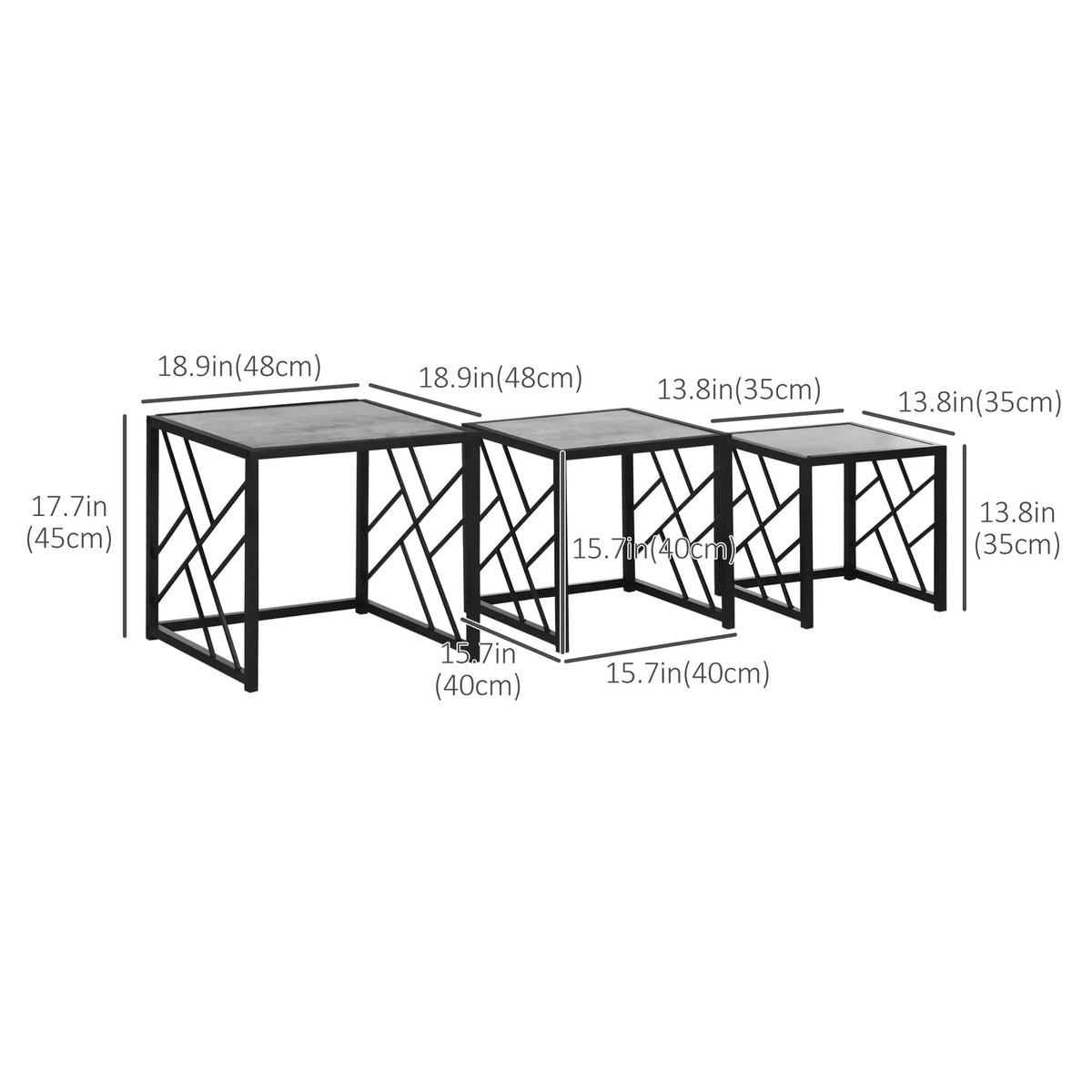 Square Nest of Tables Set of 3, Metal Frame, for Living Room, Grey Coffee Tables at Gallery Canada