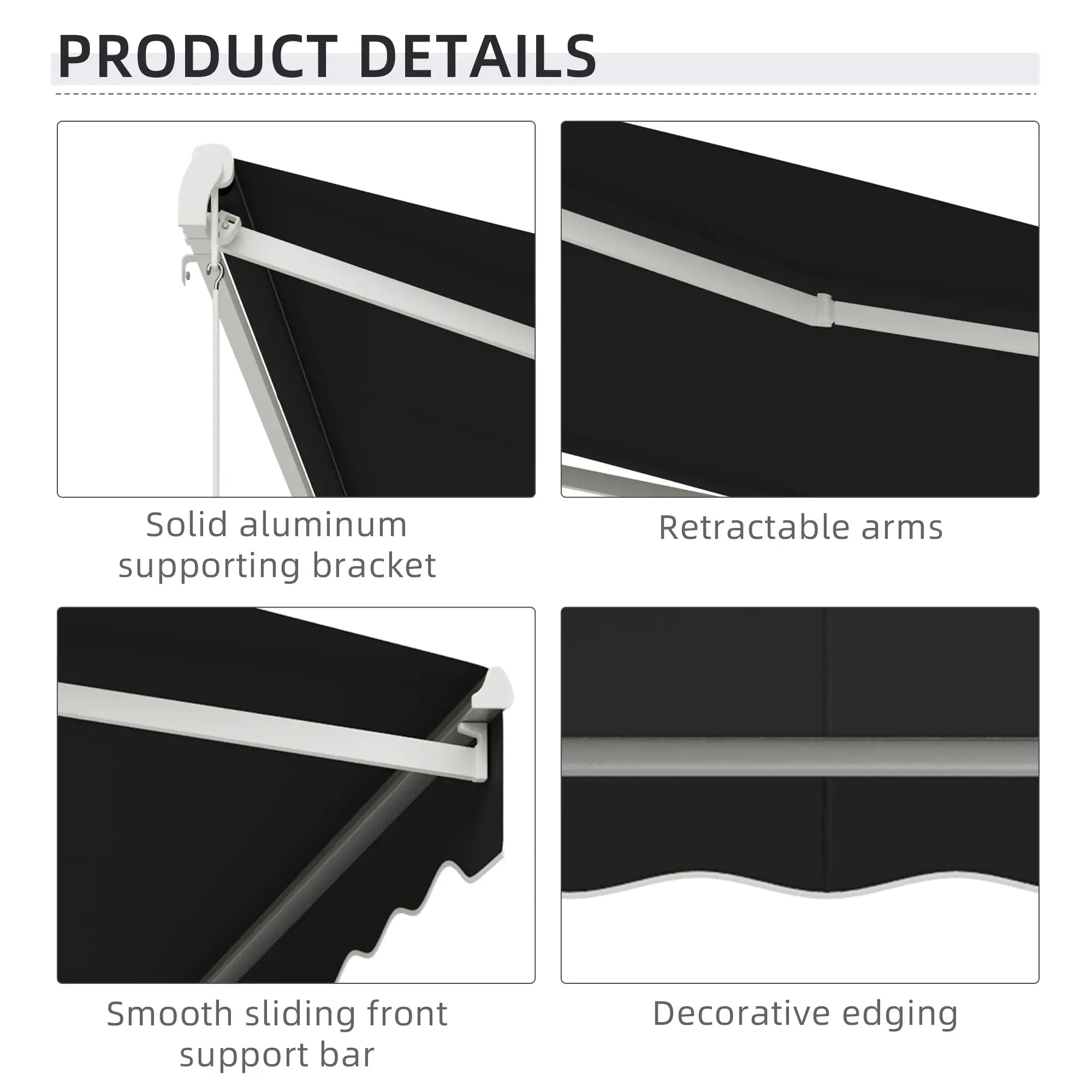 Electric Retractable Awning 10' x 8' With Remote, UV Protection, Black Deck Awnings at Gallery Canada