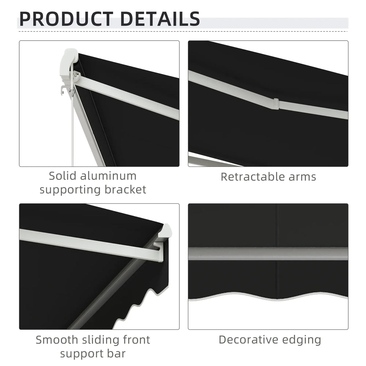 Electric Retractable Awning 10' x 8' With Remote, UV Protection, Black Deck Awnings at Gallery Canada