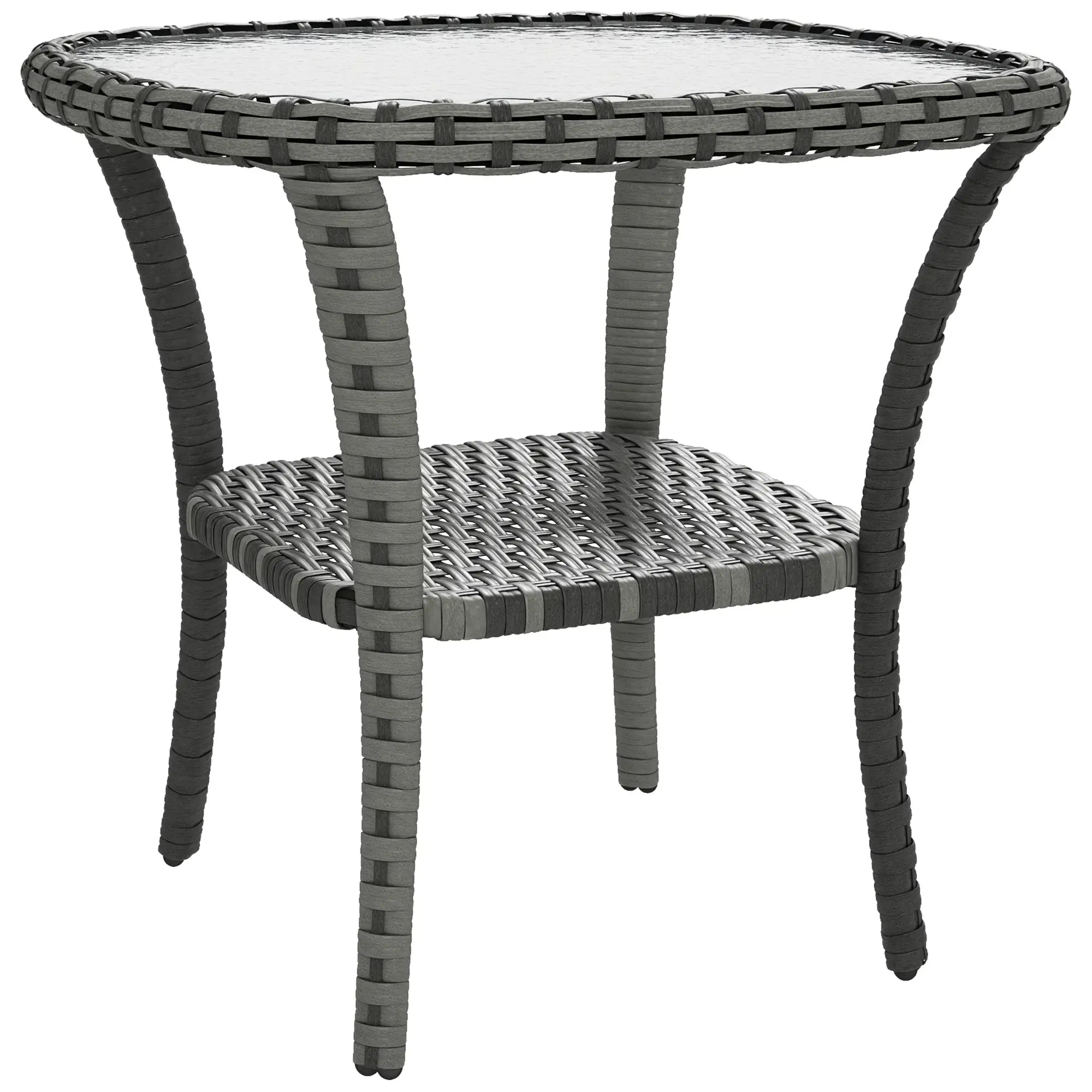 Outdoor Coffee Table With Storage Shelf, Hand-Woven Wicker Side Table, Mix Grey Patio Side Tables at Gallery Canada