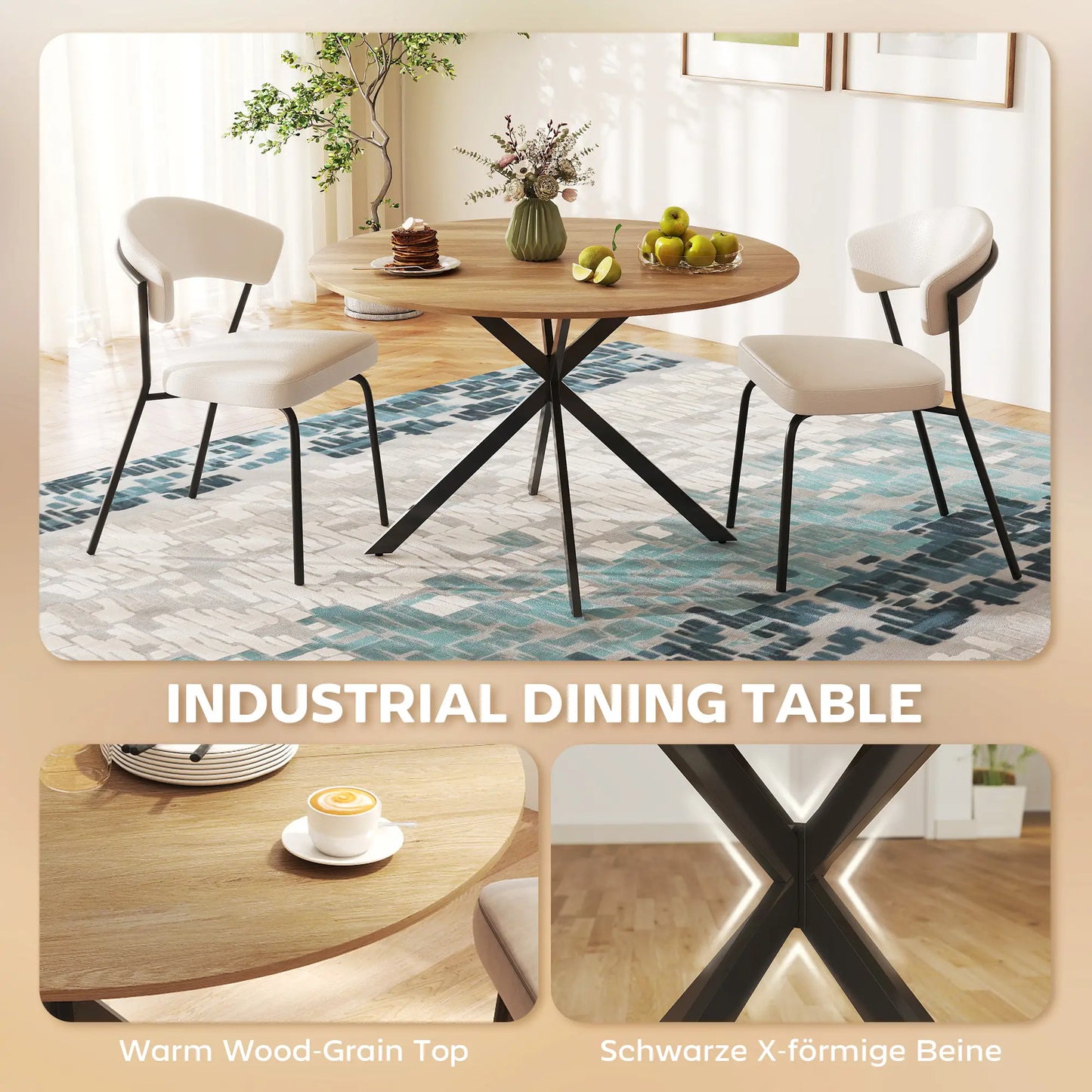 47" Round Kitchen Table For 4, Industrial Dining Table, And Black, Brown Dining Tables at Gallery Canada