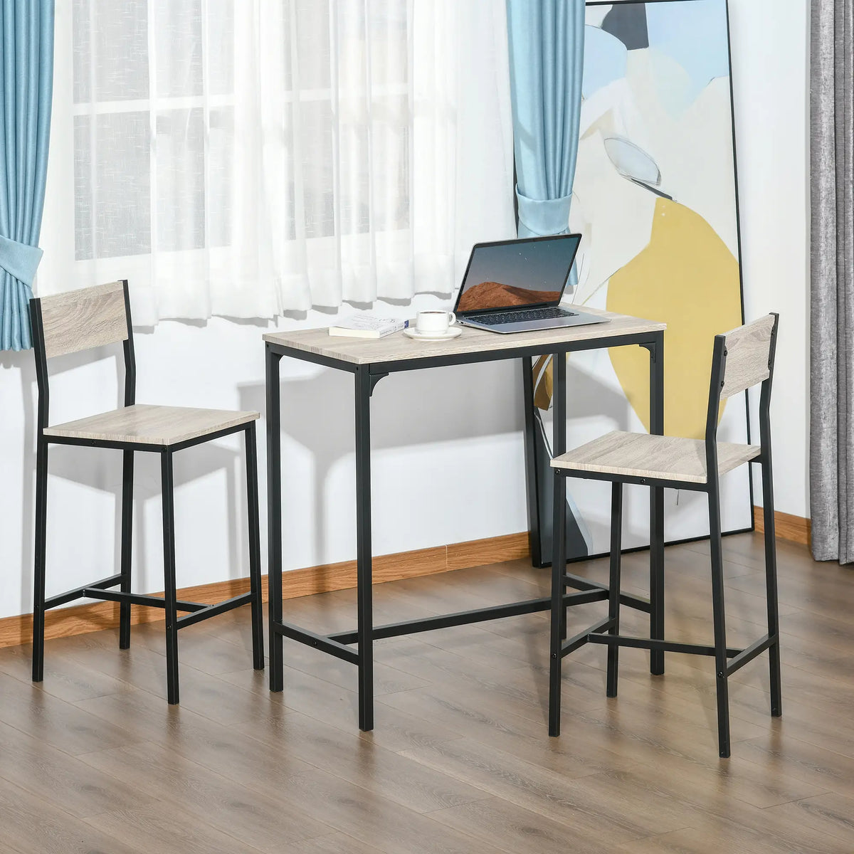 Industrial Bar Table Set, 3 Piece, 2 High Back Stools, Dining Set Bar Sets at Gallery Canada