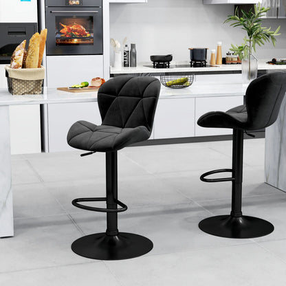 Adjustable Height Fabric Bar Stool Set of 2, Swivel Seat, Black Bar Stools at Gallery Canada